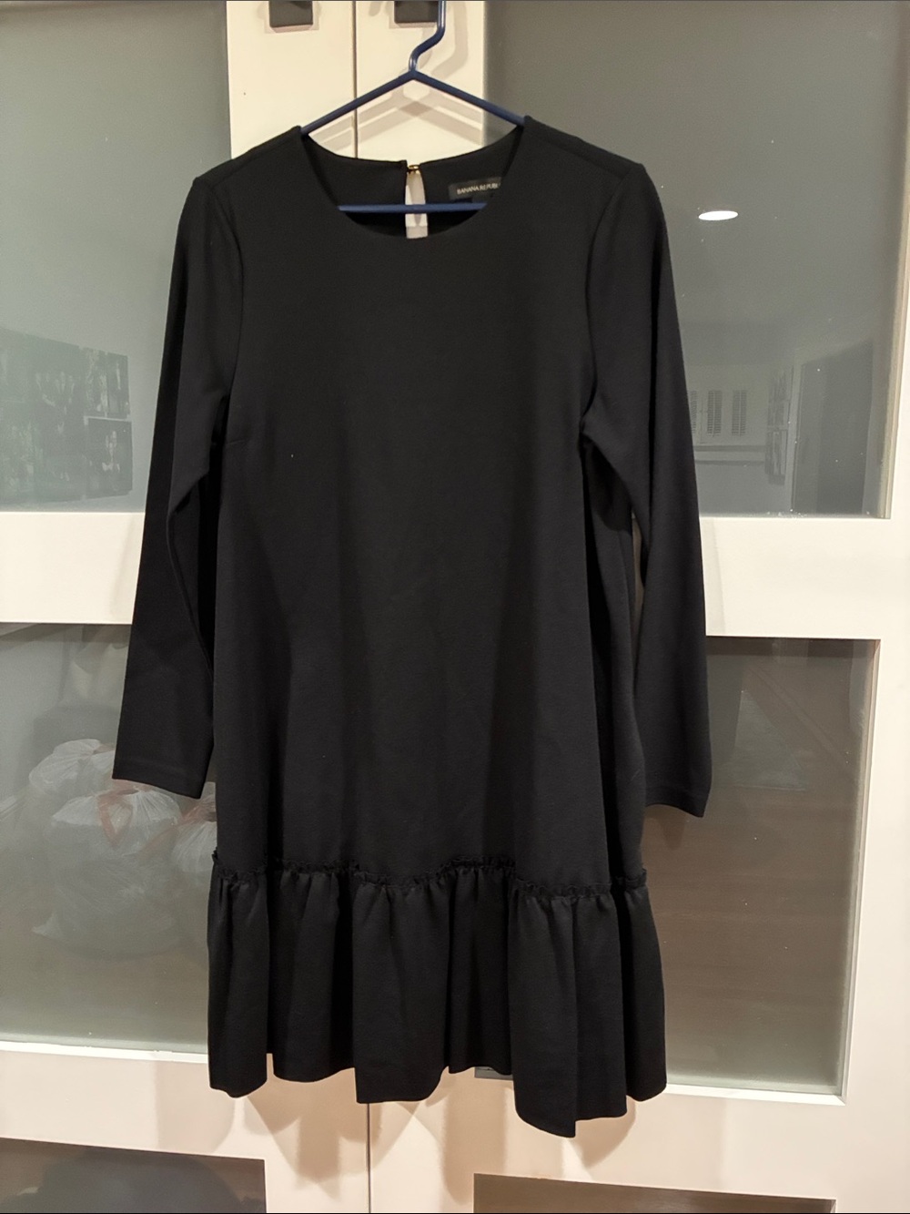Banana Republic Black Long-Sleeve Ruffle-Hem Formal Dress